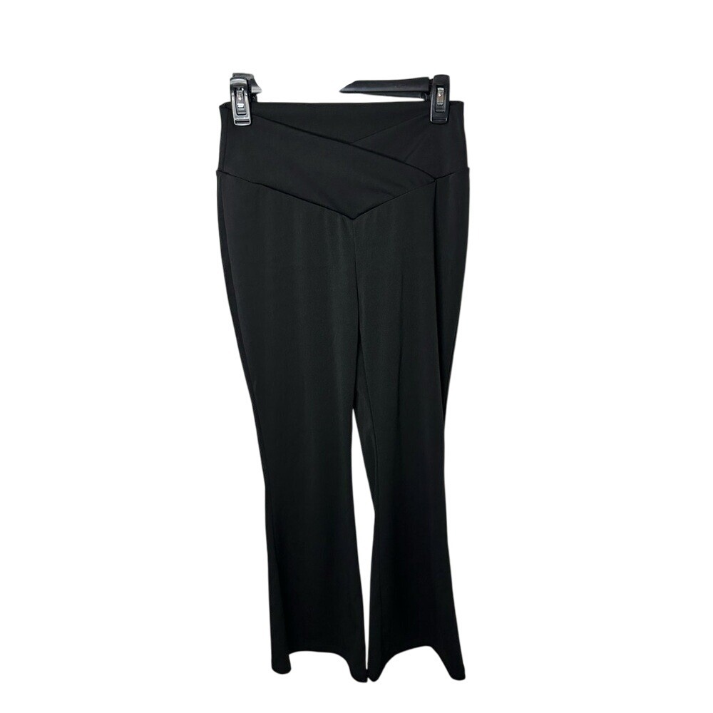 Black‎ High Waist Yoga Pants Flare Leg Criss Cross Waistband Trousers Medium